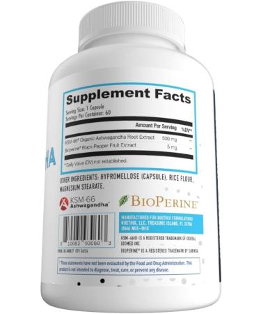 NuEthix Formulations Ashwagandha KSM 66 500mg of KSM-66 Root Extract Mood Stress & Cognitive Support BioPerine Black Pepper Extract Gluten Free Vegetarian Non-GMO & Dairy Free 60 Servings - Buy Online on GoSupps.com