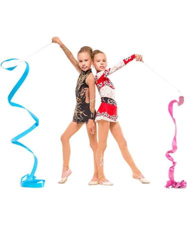 Ceqiny 5pcs Dance Ribbons with Wand - 2 Meters Rhythmic Gymnastic Rainbow Streamers for Talent Shows and Baton Twirling | Assorted Colors - Buy Online on GoSupps.com