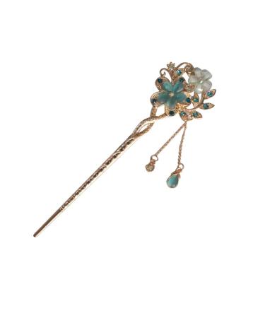 FRCOLOR Chinese Hair Stick Rhinestone Hair Chopsticks Flower Hair Clip Vintage Tassel Hair Pin Hair Making Accessories for Women (Blue)