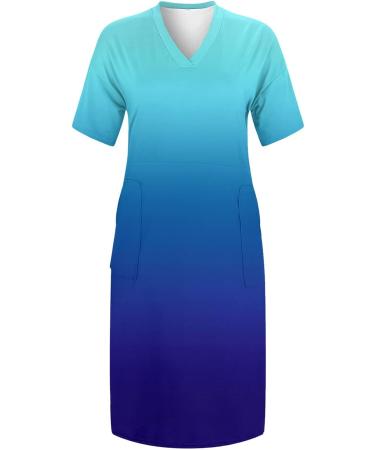 Fudule Plus Size Short Sleeve Summer Dress with Pockets | Casual Midi Dress (Blue, XL) - Buy Online on GoSupps.com