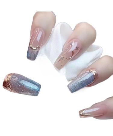 Temperament-enhancing manicure hand-made pink purple and blue princess style long armor.(S)