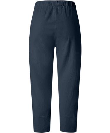 MALAIDOG Women's Linen Capri Pants - Dark Blue Large | Elastic Waist | Summer Beach Lounge Trousers - Buy Online on GoSupps.com