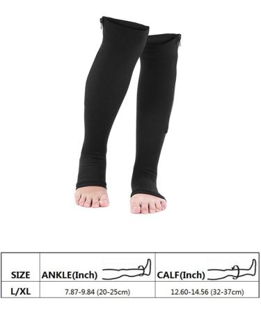 Compression Socks for Varicose Veins | Durable Calf & Knee Support | Zip Design for Men & Women (L/XL - Black) - Buy Online on GoSupps.com