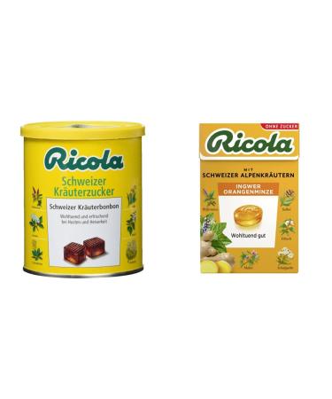 Ricola original herb sugar Swiss herbal candy 1 x 250g can beneficial for neck and voice & ginger orange mint Swiss herbal candy 1 x 50g B xli without sugar comfortably good