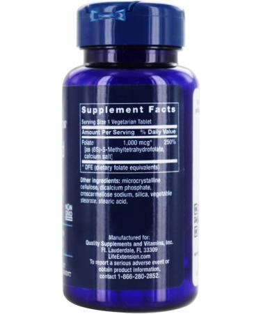 Life Extension Optimized Folate L-Methylfolate 1000 mcg - 100 Veg Tablets (3 Pack) | High Absorption Supplement - Buy Online on GoSupps.com