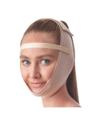 Post Surgical Chin Strap Bandage for Women - Neck and Chin Compression Garment Wrap - Face Slimmer Jowl Tightening Chin Lifting (Beige)