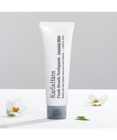 Karl&Hans Fresh Breath Jasmine Mint Toothpaste with Fluoride Bad Breath Removal, Cooling Jasmine Mint Freshness, Cavity Protection, Whitening & Stain Removal, 4.23 fl oz