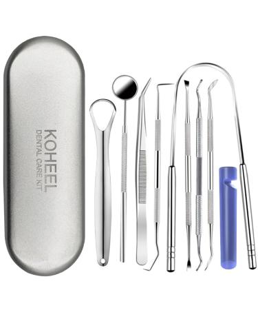 Koheel dental tools with metal case 8 pieces of tooth cleaning tools removing plaque oral hygiene set with 2 types of tongue scrap tartar scrap gum shearer tooth probe - Buy Online on GoSupps.com