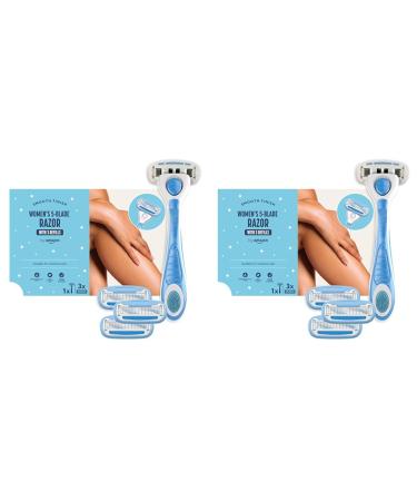 by Amazon for Women 5-Piece Set of Blades Razors Blue 1 Piece + 3 Refill Packs (Pack of 2)