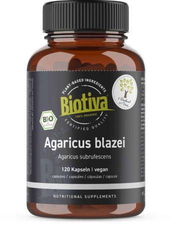 Agaricus Blazei Bio 120 capsules - EU cultivation in the Alps - Vital fungus high -dose - almond -regerling - Himematsuake - without additives - filled and checked in Germany - Biotiva - Buy Online on GoSupps.com