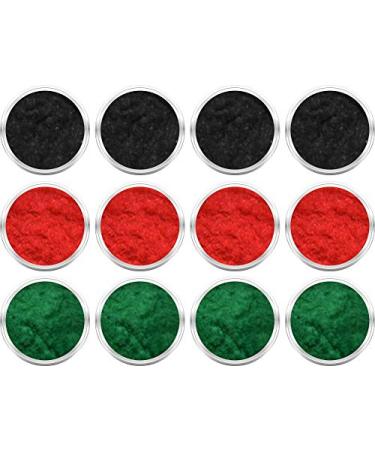 12 jars of nail art velvet powder - 4 each in black red and green 12 x 3ml