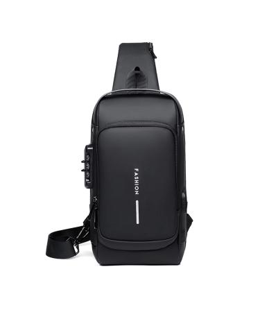 Fandare breast pocket sling bag business shoulder bag with USB charging connection Password protection crossbody bag shoulder bag waterproof for traveling several bags sling daypacks black