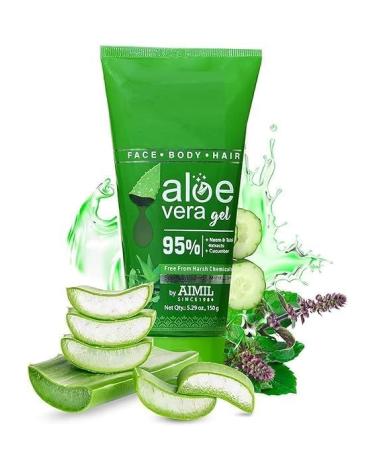 Natural Aloe Vera Gel | Multi Purpose Gel For Face Body & Hair | Non-Greasy Hydrating formula With Neem Tulsi & Cucumber Essence | Calms Sunburn & Promotes Even Skin Tone 150 gm.
