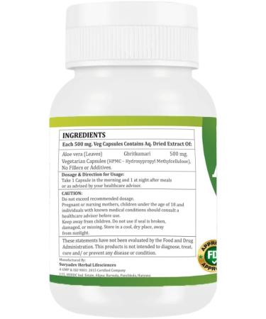 Morsan Healthcare Aloe Vera (Ghritkumari) Capsules | 60 Veg. Capsules (500mg) | Containing Natural Herbs - Buy Online on GoSupps.com