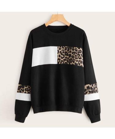Bigfanshu Women's Dresses Leopard Print O-Neck Blouse Tops Cotton Long Sleeve Sweatshirt Black - Buy Online on GoSupps.com