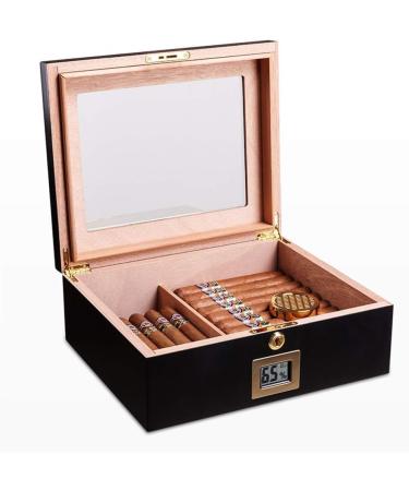Humidor Cigar Clear Glass Travel Cedar Wood Humidifying Storage 25-30 Cigars - Buy Online on GoSupps.com