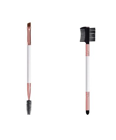 Duo Eyebrow Brush, Eyebrow Brush Eyelash Comb and Eye Shadow Brush, Professional Angled Eye Brow Brush and Spoolie Brush Set (White)