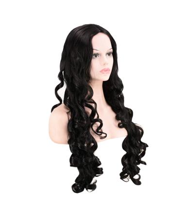 Women's Black Curly Wig - Long Synthetic Wavy Hair for Cosplay | 70s 80s 60s Styles - Buy Online on GoSupps.com