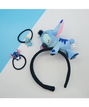 Kawaii Stitch Velvet Headband with 2 Hair Ties | Cute Cartoon Hair Accessories for Girls and Women - Buy Online on GoSupps.com