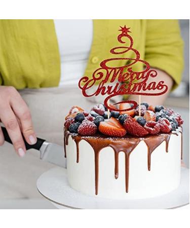 Merry Christmas Cake Topper Red Glitter Christmas Tree Topper Xmas Holiday Cake Picks for Christmas Party Birthday Wedding Decorations - Buy Online on GoSupps.com