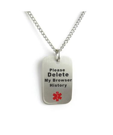 Custom Engraved Delete My Browser History Dog Tag Necklace LOL Gift Geeky Gadget Stainless Steel Red Symbol
