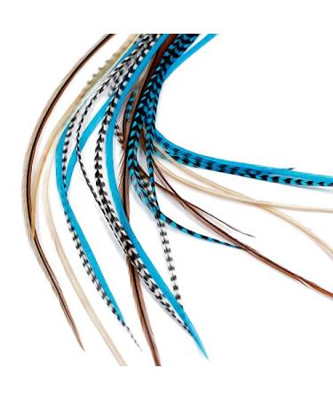 Real Feather Hair Extensions - Aqua Naturals (3 Feathers)