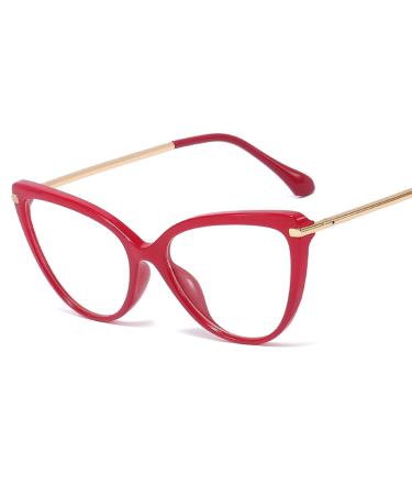 KDOQ Tr90 Cat Eye Blue Light Blocking Glasses for Women Anti Eyestrain Computer Gamer Eyewear Red