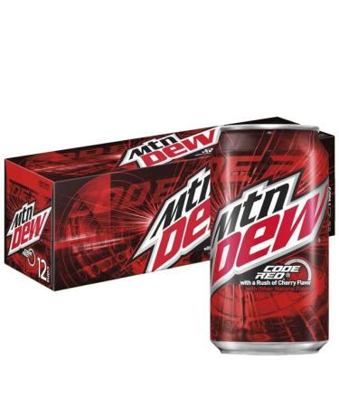 NWT Mountain Dew Code Red Cherry Flavoured Soda Pop 12 oz - (Pack of 12)