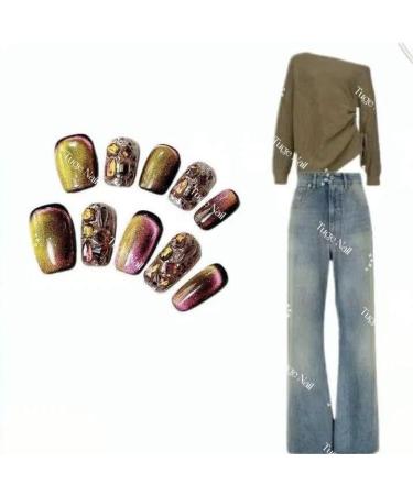 TUGE NAIL Blossom Series 100% Handcrafted Press On Nails Nail Art Cat's Eye Effect French Tip Nail C Short(14mm) (Chameleon L Big Hands Big Nails ) BSL0CSLFBA Chameleon L Big Hands Big Nails  - Buy Online on GoSupps.com