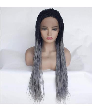 BGHJUE N Wig Gray Gradient Braiding Synthetic Wig With Side Fringe Blend 50% Human Hair High Density Glueless Wigs For Women