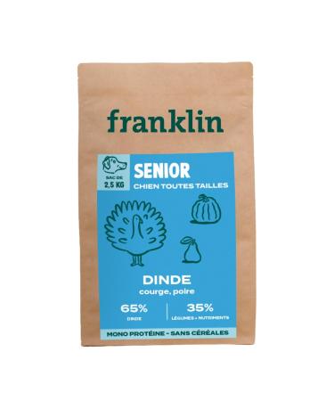 Franklin – Senior Dog Food – with 65% Turkey – grain-free – Mono-protein – Size 13mm– 2.5 kg