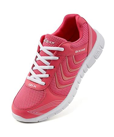 DUOYANGJIASHA Women's Athletic Road Running Mesh Breathable Casual Sneakers Lace Up Comfort Sports Student Fashion Tennis Shoes 8.5 Rose Red