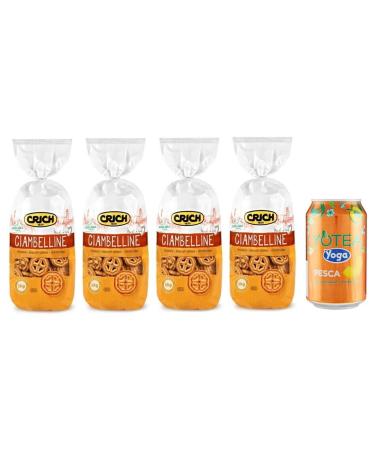 Pack of 4 Crich Ciambelline Shortbread Biscuits, Biscuits Cookies 1 kg Bag + 1 box of Yoga Peach iced tea 330 ml
