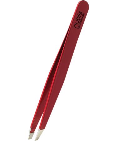 Rubis Tweezers Red - slanted fine and pointed - tweezers for plucking eyebrows - slanted tip for hair removal - professional tweezers