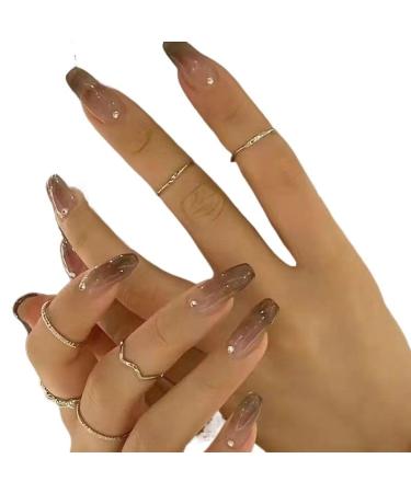 Temperament enhancement manicure hand-customized fake nails patch fairy fog gray ice through the gradient manicure finished product.(M)