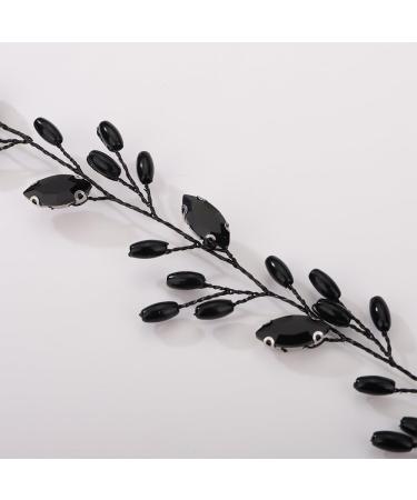 Kercisbeauty Thin Long Black Crystal Beads Headband Wedding Bridal Handmade Hair Piece for Women Girls - Buy Online on GoSupps.com