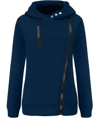 Bigfanshu Women's Sweatshirts Casual Zipper Patchwork Hooded Autumn Winter Warm Long Sleeve Loose Pullover Navy Blue - Buy Online on GoSupps.com