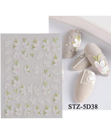 Woration Flower Self-Adhesive Nail Art Sticker Supplies 5D Embossed Exquisite Pattern Acrylic DIY Accessories Nail Decals Decoration White Camellia Flower Design Style C - Buy Online on GoSupps.com