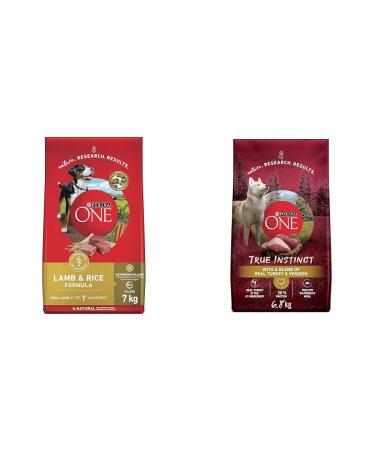 Purina ONE Dry Dog Food Lamb & Rice - 7 kg Bag & True Instinct High Protein Dry Dog Food Turkey & Venison - 6.8 kg Bag 7 kg (Pack of 1) Dry Dog Food + Dog Food Turkey & Venison