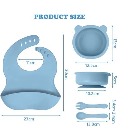 Vicloon Baby Weaning Set - 4 Pcs Silicone Feeding Set | Suction Plate, Bowl, Bib, Spoon & Fork | BPA Free for Toddlers & Kids | Blue Bear Sucker Bowl - Buy Online on GoSupps.com