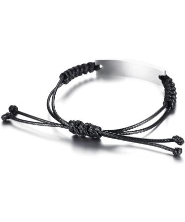 Custom Engraved Braided Rope Medical Alert ID Bracelet | Silver | Type 2 Diabetes - VNOX - Buy Online on GoSupps.com