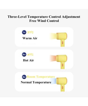 Cordless Hair Dryer Low-Heat USB Rechargeable Blow Dryer Professional Hair Blow Dryers w/3 Heat Settings for Women/Infants/Kids Ourdoor Camping Beaches Yellow - Buy Online on GoSupps.com