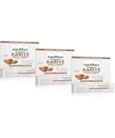 Equilibra Equilibra Face Shea Stick Lip Balm with Protection Action for Soft and Silky Lips Nourishing Shea Butter Emollient Jojoba Oil Vitamin and Antioxidant 3 Pieces of 5 ml