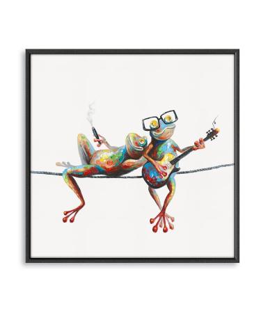 Yidepot Canvas Frog Wall Art Decor: With Black Wood Frame Side by Side Frogs with Glasses Art Bedroom Wall Art Laundry Room Decor Inspirational Wall Art with Frame Easy Hanging (30x30CM) 30x30CM Framed Happy Frogs