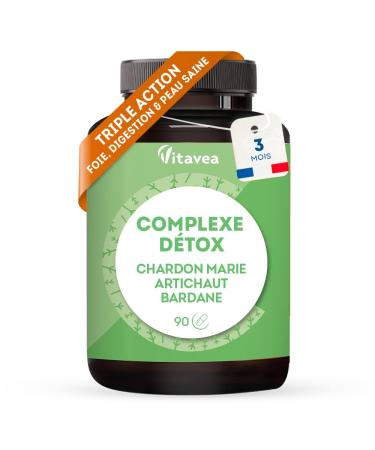 Detox Complex - Liver, Healthy Skin and Digestive Health - Milk Thistle, Artichoke, Burdock, Dandelion, Black Radish - 7 Natural Active Ingredients - 90 Capsules, 3 Months - Vegan - Made in France