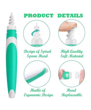 Spiral Ear Wax Remover Tool - Reusable Kit with 16 Soft Replacement Heads for Safe Ear Cleaning | Earwax Removal for Adults and Kids (Light Blue) - Buy Online on GoSupps.com