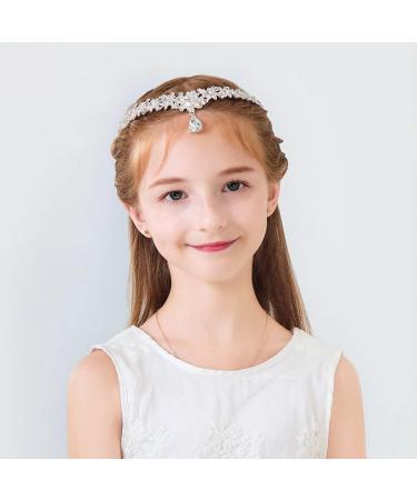 IYOU Girl Wedding Headpiece Silver Rhinestone Pendant Forehead Headband Princess Communion Hair Accessories for Flower Girls - Buy Online on GoSupps.com