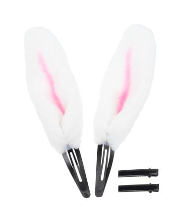 Angoily 1 Pair Bunny Ear Hair Clip Issue Card Alloy Loli Women's White