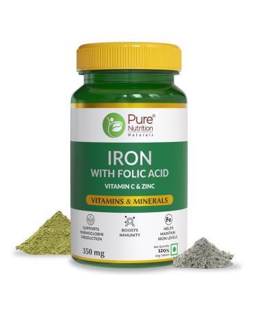 Iron Folic Acid Supplement - 120 Veg Tablets with Zinc Vitamin C & Vitamin B12 for Men & Women | Supports Haemoglobin Production Boosts Immunity & Maintains Iron Level