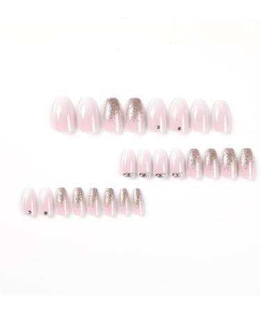 Justotry Glitter Fake Nails - 24 pcs Medium Peach Pink French Press On Nails with Jewels | Ballerina Long Stick On Nails for Women | Acrylic Coffin False Nails with Glue for Nail Art - Buy Online on GoSupps.com